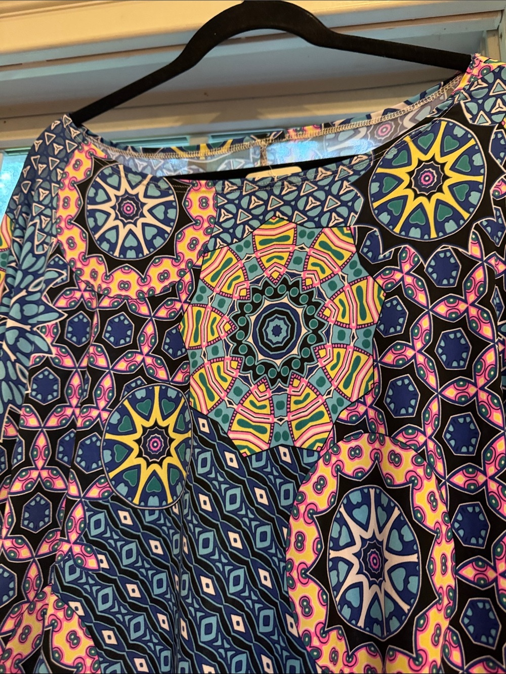 Vibrant Geometric Print Top in Blue, Pink & Yellow
